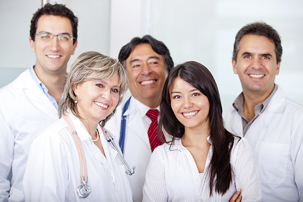 Patient with a group of doctors