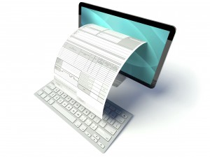 Desktop computer screen, tax form or invoice